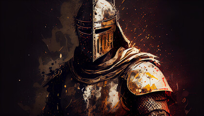 Battle knight warrior in armor, Generative AI - obrazy, fototapety, plakaty