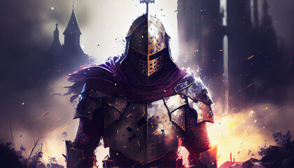 Crusader warrior in armor, Generative AI
