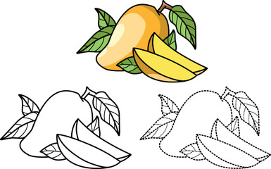 Pages to learn to color vegetables and mango fruit for children
