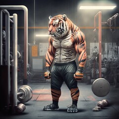 Tiger im Fitnessstudio, made by Ai-Ai-Art