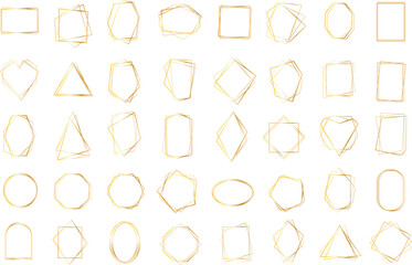  Set of geometric gold frame isolated on white.Golden Geometrical frames.Simple abstract golden frames.Set of luxury gold frames collection.Luxury gold borders for wedding invitation elements.