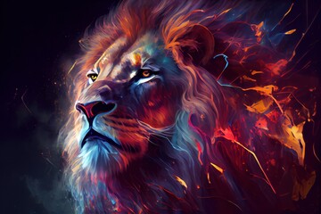 Lion at night. King of the jungle. Generative AI