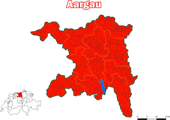 Vektor Karte Schweiz Administrative Gliederung Kanton Aargau mit name der Kommune