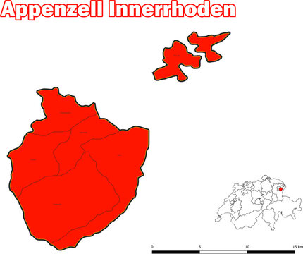 Vektor Karte Schweiz Administrative Gliederung Kanton Appenzell Innerrhoden mit name der Kommune