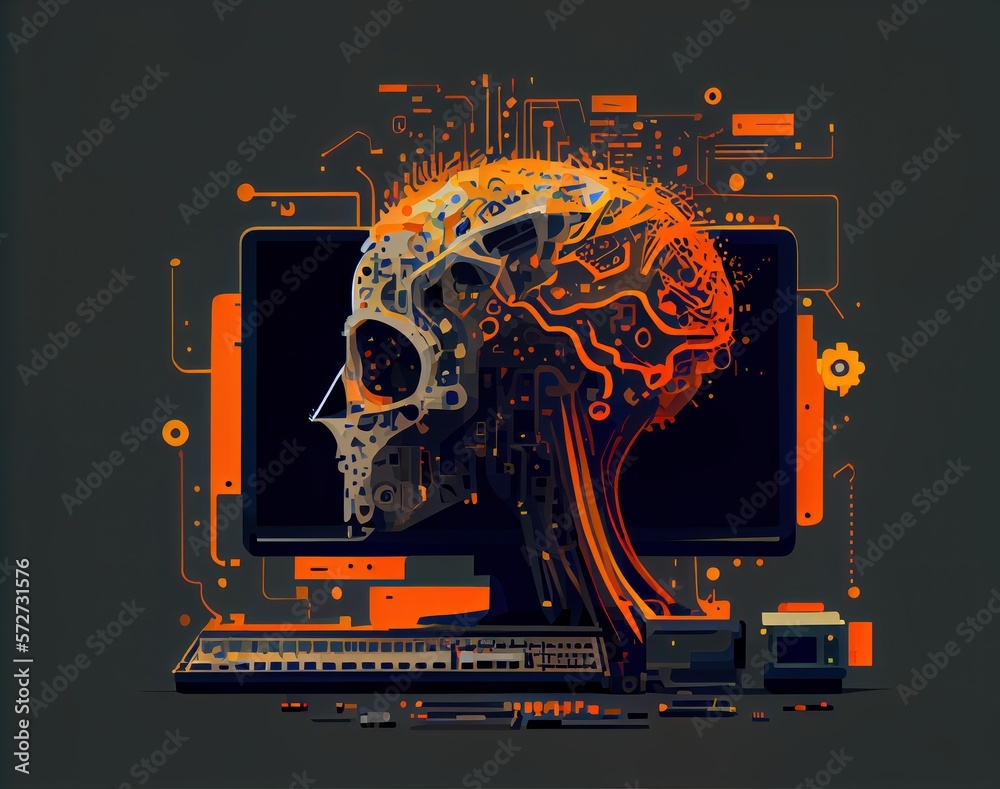 Fototapete artificial intelligence computer monitor. beautiful colorful illustration. vector style. generative 