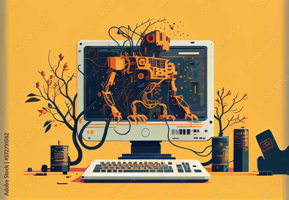 Fototapete Artificial intelligence computer monitor. Beautiful colorful illustration. Vector style. Generative AI