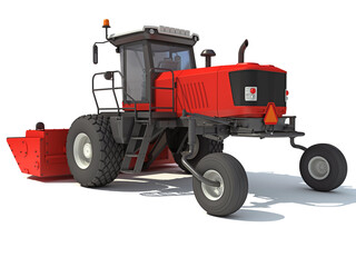Farm Swather Windrower Harvester 3D rendering on white background