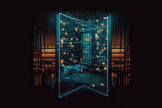 Blocks with code information. Data manipulation concept. Beautiful colorful illustration. Vector style. Generative AI