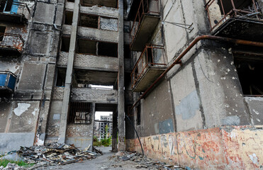 destroyed and burned houses in the city Russia Ukraine war