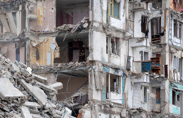 destroyed and burned houses in the city Russia Ukraine war