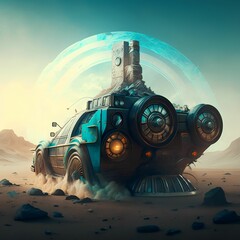 Spaceship Flying Over the Desert - Desktop Wallpaper