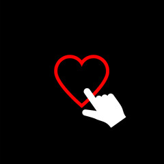 Hold heart symbols. Present box, Love icon isolated on black background.