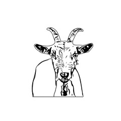 Black and white sketch of a goat with transparent background