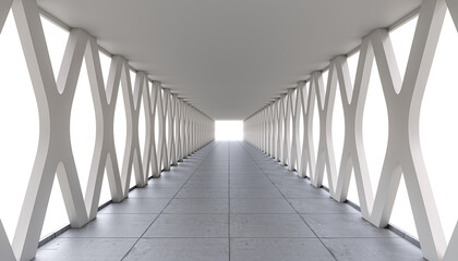 Fototapeta premium tunnel with concrete lateral x-elements, white background.