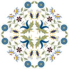 Kashubian Floral design with Tulip, Modrak, Polish ethnic flowers