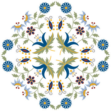 Kashubian Floral design with Tulip, Modrak, Polish ethnic flowers