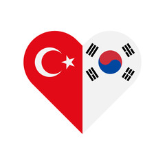 unity concept. heart shape icon of turkey and south korea flags. vector illustration isolated on white background