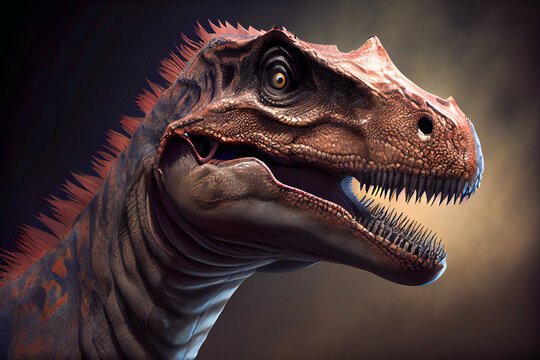 Dinosaur filmic illustration. Cinematic look. Portrait of scary creature, AI generative