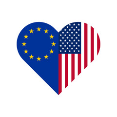 unity concept. heart shape icon of european union and united states flags. transparent png background
