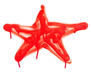Spray stain in shape red star, doodle icon isolated on white, clipping  