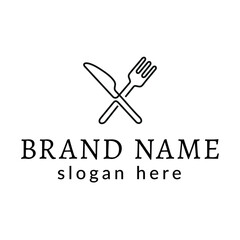 One line fork and knife logo icon for food, restaurants and cafes
