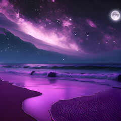 night view of the sea, beach night with galaxy