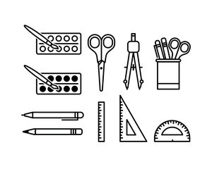 School supplies icon set in vector