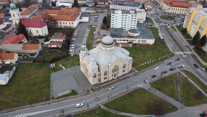 town photo of building in slovakia with drone