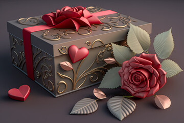 gift box with red roses