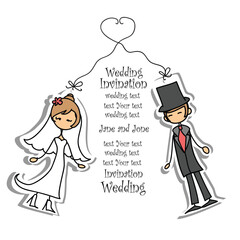 Wedding doodle couple in love. Vector illustration for greeting card, invitation and banner