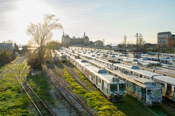 Haydarpasa train station. Old trains. Graffiti trains.