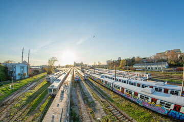 Haydarpasa train station. Old trains. Graffiti trains.