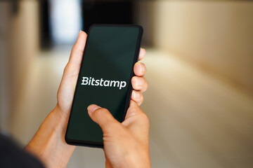 February 17, 2023, Brazil. In this photo illustration, the Bitstamp logo is seen displayed on a smartphone.