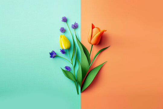AI illustration of spring flowers on a pastel background