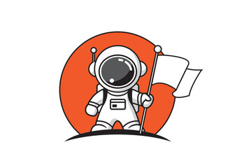 Astronaut with flag. Vector illustration