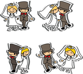 Wedding doodle couple in love. Vector illustration for greeting card, invitation and banner