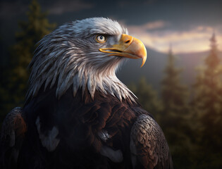 Obraz premium bald eagle in flight to enjoy nature, Bright sky, hot Atmosphere, HQ landscape, photorealistic, ultra photoreal, ultra-detailed, blur, 4K, Animal Wallpaper, wildlife Background, AI