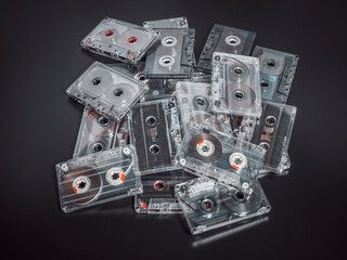 Many old vintage cassette tapes . Music concept