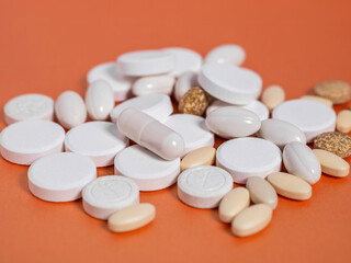 Fototapeta na wymiar Many different types of pills or medicine drugs