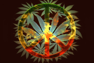 trippy abstract peace sign surrounded by cannabis made by generative ai