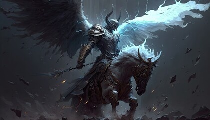 Epic archangel warrior knight paladin in battle with armor and wings. Generative ai