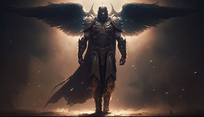 Epic archangel warrior knight paladin in heaven with armor and wings, angel fantasy. Generative ai
