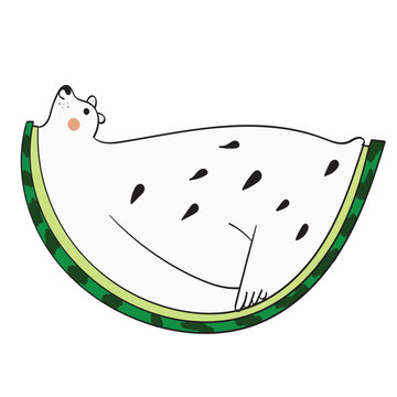 Bear - watermelon, vector illustration in the shape of a watermelon.