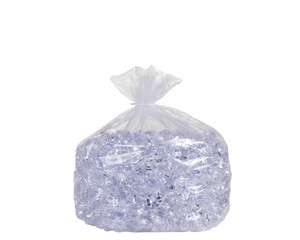 Bag of ice cubes in clear plastic bag isolated on a transparent background