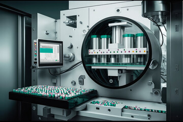 High-tech pharmaceutical inspection machine with advanced optics and precise algorithms, generative ai