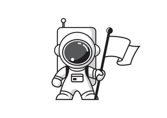 Astronaut with flag. Isolated vector illustration