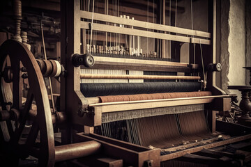 vintage image of a loom in a traditional textile factory, showcasing the history and evolution of the textile industry, generative ai - obrazy, fototapety, plakaty
