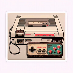 Old retro game console, sticker, illustration