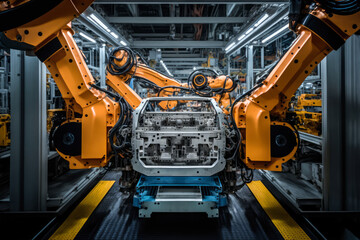 State-of-the-art automobile manufacturing facility with advanced robots, generative ai