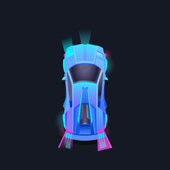 Sports car view from the top. Racing design. Blockchain game. Modern colorful design